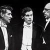 Leonard Bernstein (left) and pianist Glenn Gould listen to Igor Stravinsky during a rehearsal for the New York Philharmonic Orchestra, circa 1960s.