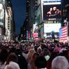 Audiences watch the opening night of the Metropolitan Opera at a live simulcast in Times Square, Sept. 21, 2015