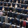 Eurosceptics members of Parliament turn their back to the assembly during the opening ceremony of the European Parliament session on July 1, 2014 in Strasbourg, eastern France.