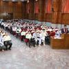 Suspected opposition supporters (in grey) attending their trial in Tehran on August 16, 2009.
