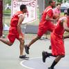 Left to right: Erick Patrick, Jonathan Kirkland, Todd Wilander, Curtis Williams and Jacob Johnson perform in 'Bounce: A Basketball Opera.'