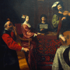 Robert Tournières, 'Le Concert,' France, 1690s. Instruments include a baroque cello, virginal, singer, violin, and a French baroque lute.